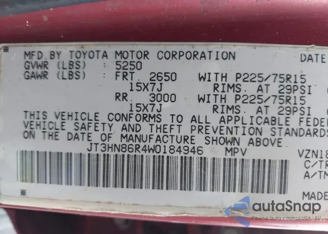 1998 Toyota 4Runner Sr5 V6 from USA, damaged, VIN JT3HN86R4W0184946